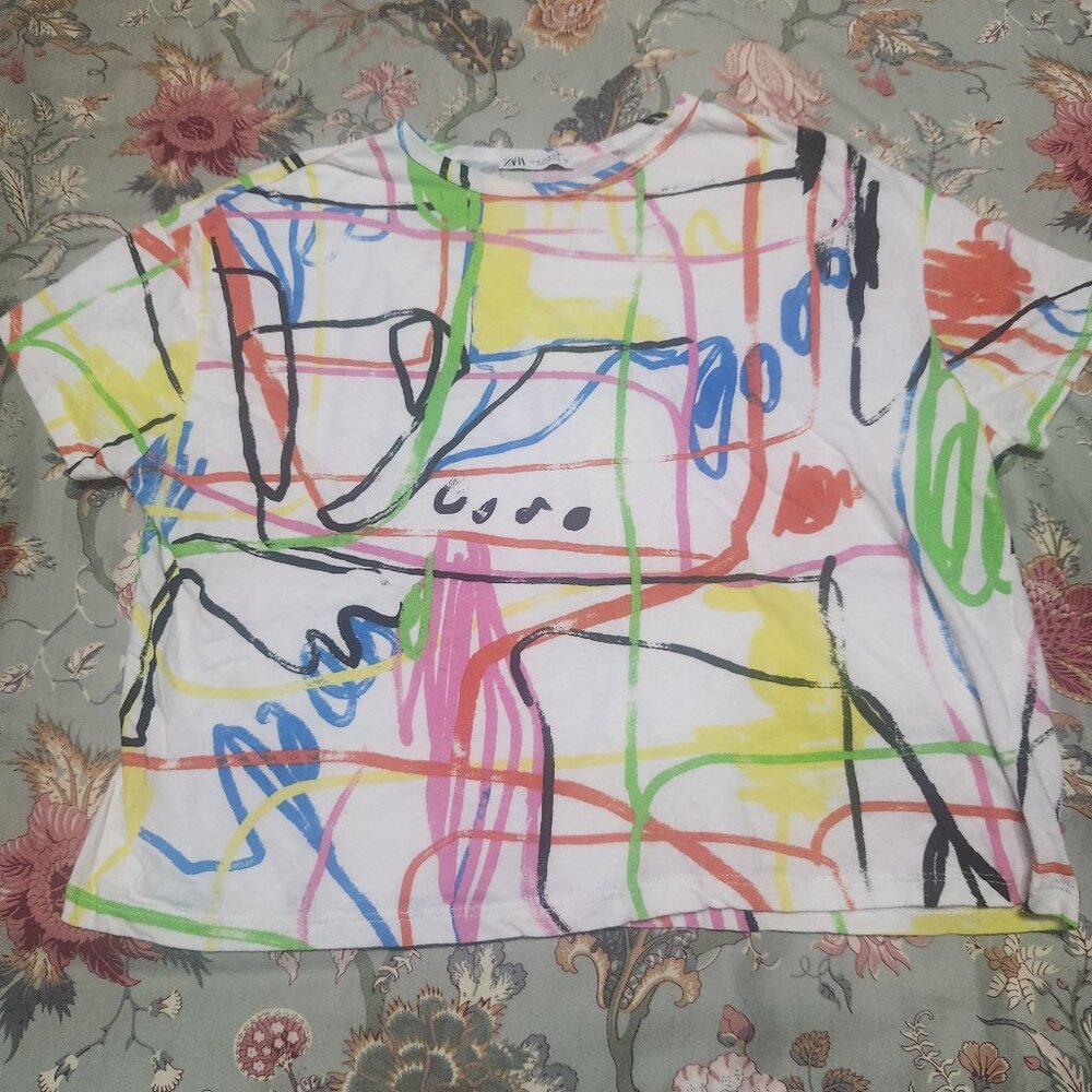 Zara Abstract Crop Top Multi Color Size Medium